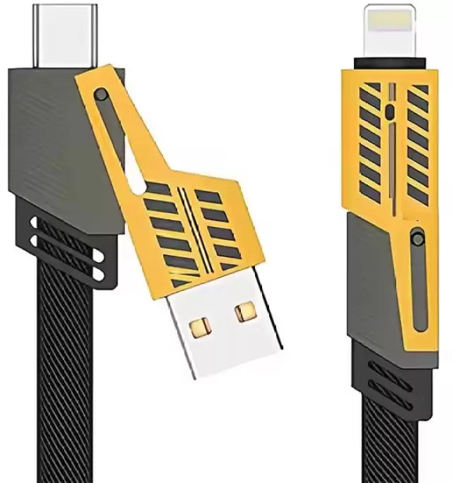 BlackBoar Power Fusion X - 4 in 1 Metal Flat Braided Indestructible Cable, 65W with lightning to type C, type C to C, Lighting to type A 1 M length