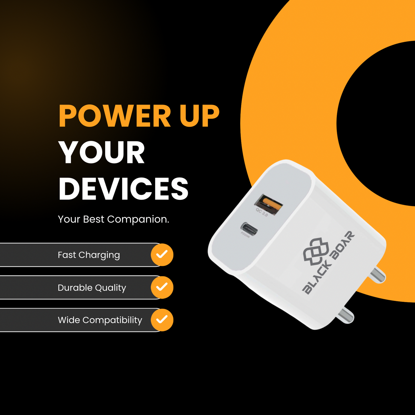 BlackBoar TurboCharge PD QC 45W 2 in 1 PD 3.0 Dual Port Wall Charger Type-C Adapter for Android, iPhone 16/15/15 Plus/15 Pro/15 Pro Max,14/14 Plus/14 Pro/Max,13/12 Series Fast Charging BIS Certified