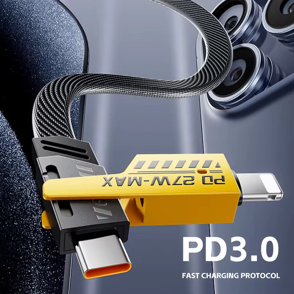 BlackBoar Power Fusion X - 4 in 1 Metal Flat Braided Indestructible Cable, 65W with lightning to type C, type C to C, Lighting to type A 1 M length