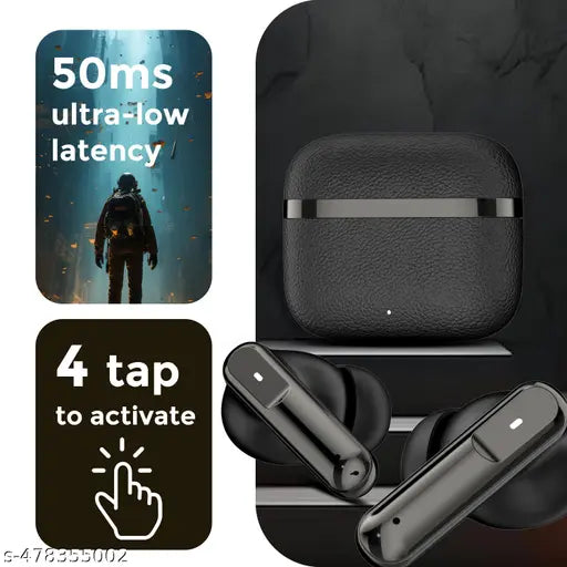BlackBoar Leaf Truly Wireless in Ear Earbuds with 40H Playtime, ENC Mic, 50ms Low Latency, 10mm Bass Drivers, Type-C Fast Charging, IPX5 Ear Buds TWS (BLACK)