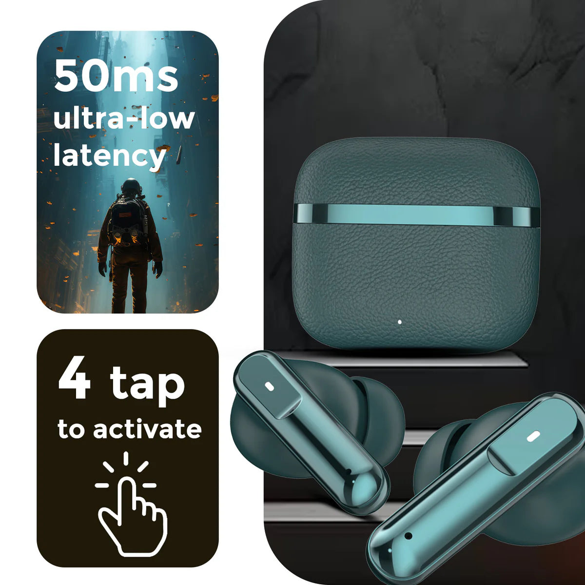 BlackBoar Leaf Truly Wireless in Ear Earbuds with 40H Playtime, ENC Mic, 50ms Low Latency, 10mm Bass Drivers, Type-C Fast Charging, IPX5 Ear Buds TWS (GREEN)