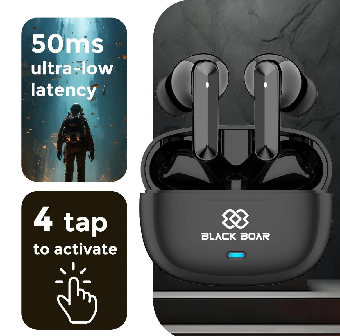 BlackBoar Truly Wireless in Ear Earbuds with 35H Playtime, ENC Mic, 50ms Low Latency, 10mm Bass Drivers, Type-C Fast Charging, IPX5 Ear Buds TWS (Blue)