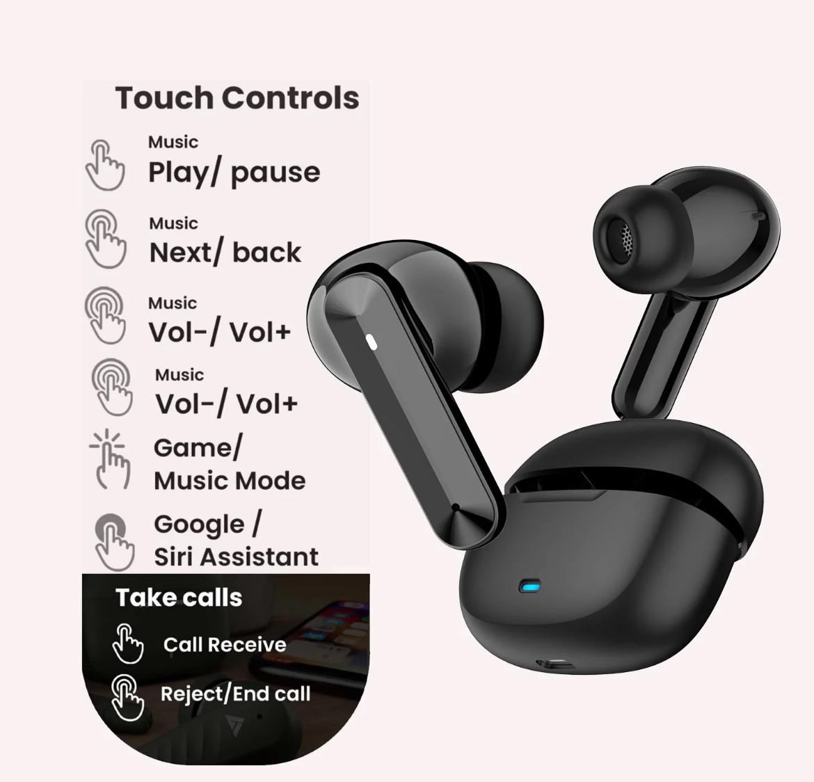 BlackBoar Truly Wireless in Ear Earbuds with 35H Playtime, ENC Mic, 50ms Low Latency, 10mm Bass Drivers, Type-C Fast Charging, IPX5 Ear Buds TWS (Blue)