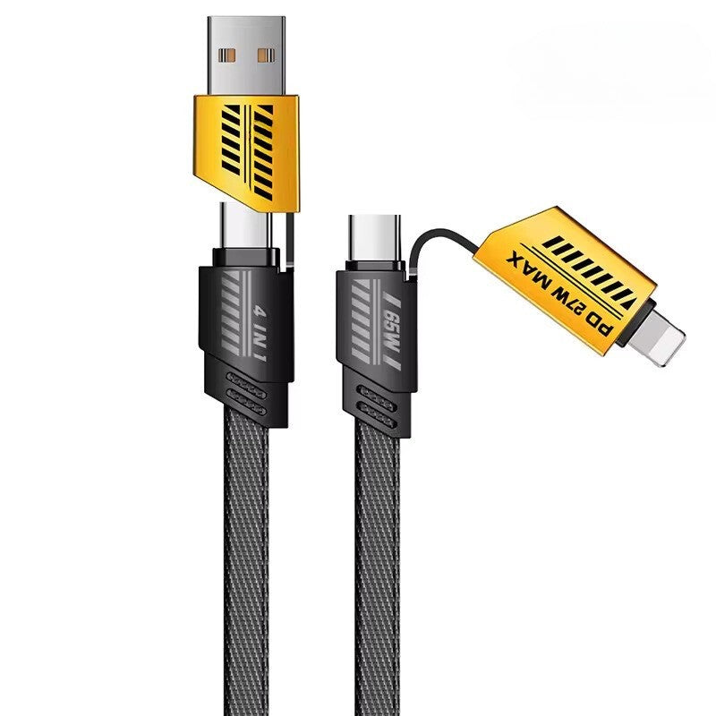 BlackBoar Power Fusion X - 4 in 1 Metal Flat Braided Indestructible Cable, 65W with lightning to type C, type C to C, Lighting to type A 1 M length
