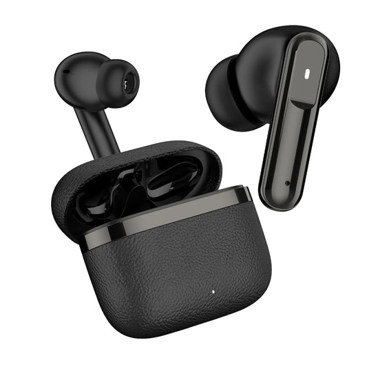 BlackBoar Leaf Truly Wireless in Ear Earbuds with 40H Playtime, ENC Mic, 50ms Low Latency, 10mm Bass Drivers, Type-C Fast Charging, IPX5 Ear Buds TWS (BLACK)