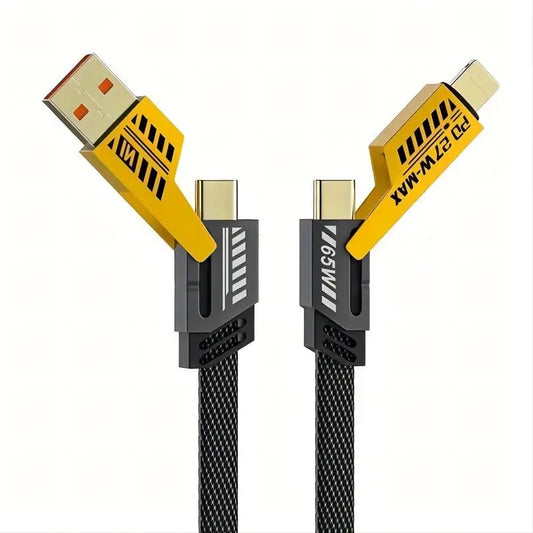 BlackBoar Power Fusion X - 4 in 1 Metal Flat Braided Indestructible Cable, 65W with lightning to type C, type C to C, Lighting to type A 1 M length