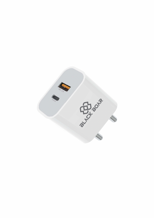 BlackBoar TurboCharge PD QC 45W 2 in 1 PD 3.0 Dual Port Wall Charger Type-C Adapter for Android, iPhone 16/15/15 Plus/15 Pro/15 Pro Max,14/14 Plus/14 Pro/Max,13/12 Series Fast Charging BIS Certified